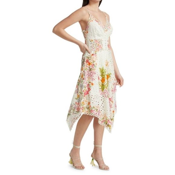 NWT FARM Rio Delicate Forest Scarves Midi in White Floral Eyeler Tank Dress S - Picture 8 of 9